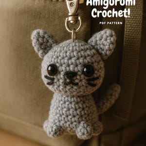 Patrón de gato amigurumi en PDF / Mini llavero (descarga instantánea)