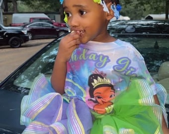 Conjunto Tiana con camiseta 3D, tutú, tobilleras y lazo