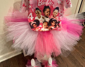 Conjunto de la Princesa Barb, camisa 3D, tutú, tobilleras y lazo.