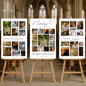 Celebration of Life Photo Collage Funeral Poster Template | Center & Side Set | In Loving Memory Printable Canva Template