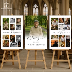 Funeral Photo Collage Poster Set of 3 – Editable Canva Templates – Memorial Board for Celebration of Life – Instant Download