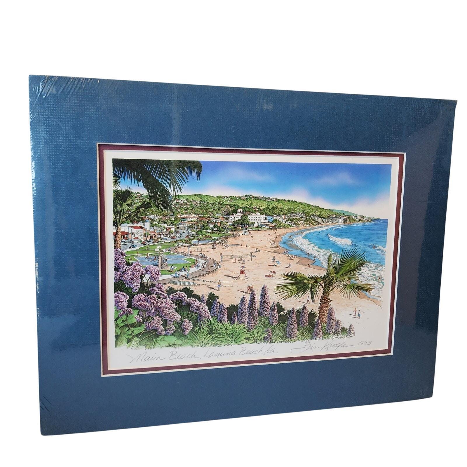 Jim Krogle 1993 Print Laguna Beach Main CA Signed Matted 14x11