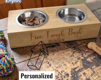 Tigela personalizada para gatos, 2 tigelas de aço inoxidável/ Alimentador para gatos