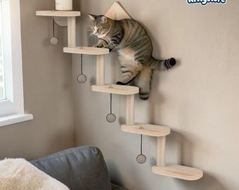 Escalera de pared para gatos / Escalera de madera para montar / Muebles para gatos