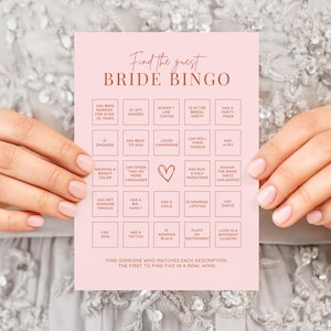 Bride Bingo Find the Guest Game | Bridal Shower, Hen Do or Bachelorette Party | Editable Canva Template | Retro Pink & Red | Sizes A5 US 5