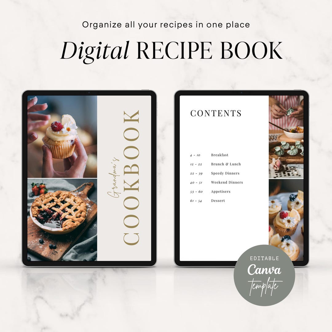 Digital Recipe Book Template for iPad or Tablet | Customizable ...