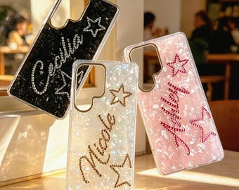 Custodia per telefono personalizzata con strass e iniziali di cristallo, scintillante e luccicante, per Samsung Galaxy S 26 25 24 23 22. Custodie ultra carine per ragazze.