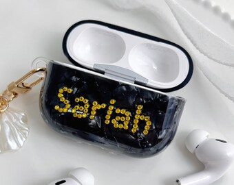 3D Crystal Custom Name Shell pattern Monogram handmade design Colorful Rhinestone Resin Air Pods 1 2 3 4 5 pro 2 case sparkly Air pods Case