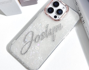 Benutzerdefinierte Name Sparkle Strass Kristall Monogramm Design Reize Niedliche Initialen Kundenspezifische Telefonhülle iPhone 16 15 14 Plus 13 12 11 Pro Max