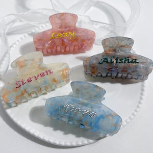 Custom Rhinestone Name Hair Claw Clips Claw Colorful Crystal Acetate Hair Clips, Customized Initials Hair Claw Gift for Her