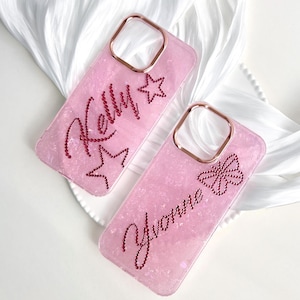 Rhinestone Custom Name Crystal Monogram design charms Cute Stars Customized Resin Phone case iPhone 17 Air 16 15 14 Plus 13 12 11 Pro Max
