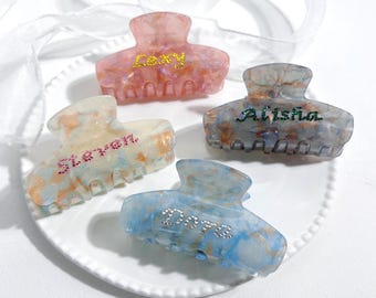 Custom Rhinestone Name Hair Claw Clips Claw Colorful Crystal Acetate Hair Clips, Customized Initials Hair Claw Gift for Her
