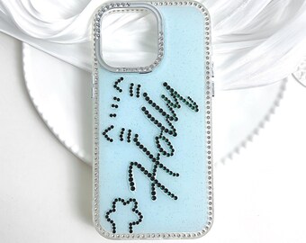 Rhinestone Custom Name Cute Cat Initials Customized Phone case iPhone 17 16 15 14 Plus 13 12 11 Pro Max Personalized Cases for Women Girly