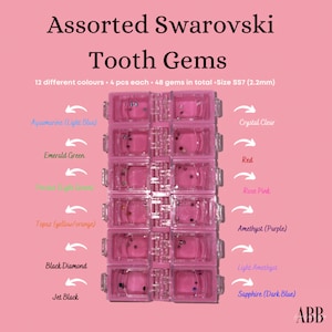 Assorted Lead-free Swarovski Tooth Gem Bundle with Pink Tray