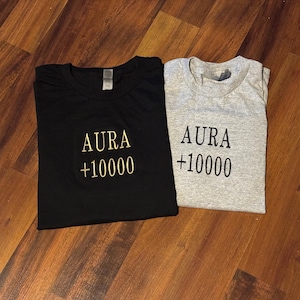 Aura +10000 Embroidered T-shirt, aesthetic, streetwear, T-shirt, Gamer Core T-shirt, Anime Gaming Inspired T-shirt, Unisex  Aura T-shirt