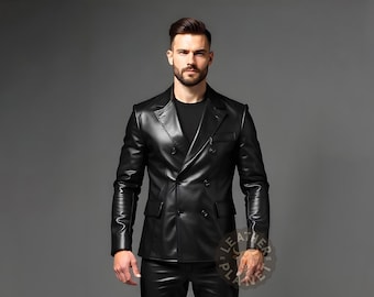 Real Lambskin Black Leather Blazer Jacket For Men | Classic Black Leather Coat | Stylish Leather Jacket for Men | Gift for Him