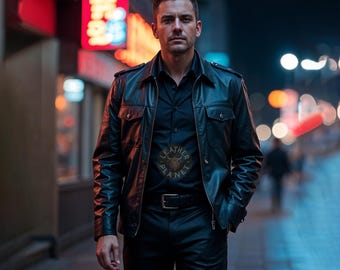 Genuine Black Leather Jacket & Pants Set | Classic Design, Epaulets, Fitted Style | Premium Quality Leather | Custom Sizes Available