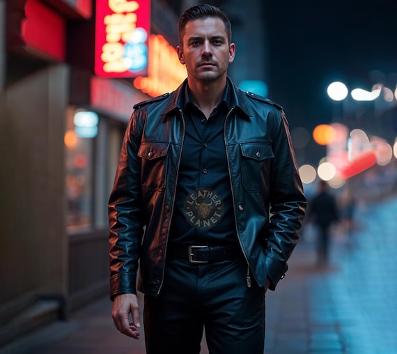 Genuine Black Leather Jacket & Pants Set | Classic Design, Epaulets, Fitted Style | Premium Quality Leather | Custom Sizes Available