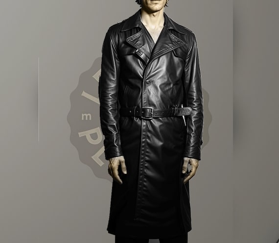 ジャケット・アウター real leather maxi long coat BLACK Womens Leather Trench Coat Black L Long SOFT Lambskin