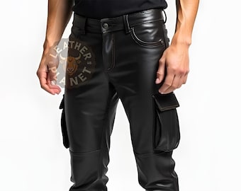 Genuine Black Leather Cargo Pants For Men | Premium Biker Leather Trousers | Custom Fit Leather Pants for Men | Trendy Black Leather Pants