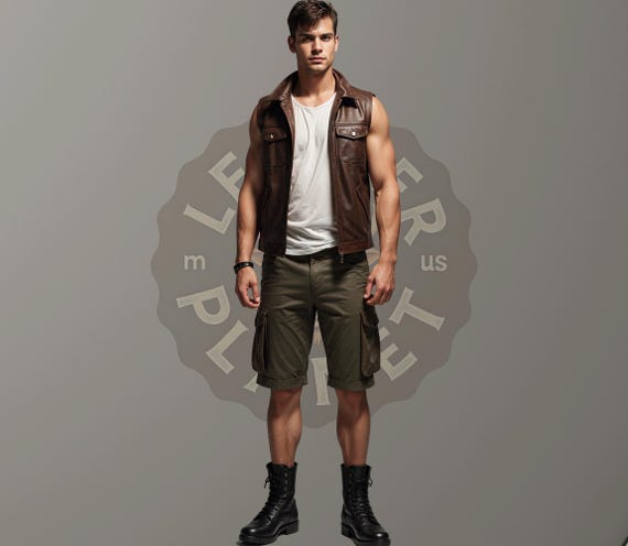 100% Real Sheepskin Brown Leather Biker Vest Men - Handmade Brown Leather Vest For Men - Classic Leather Brown Vest For Men - Gift For Him