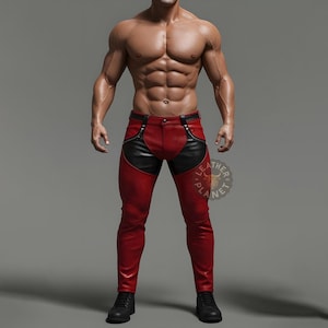 Genuine Red and Black Leather Motorcycle Pants for Men | Customizable Biker Pants | Stylish & Durable Motorcycle Gear | Perfect for Riders