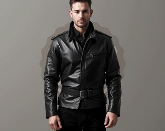 Giacca in vera pelle nera al 100% da uomo - Giacca in vera pelle nera fatta a mano da uomo - Giacca in vera pelle nera classica - Giacca in vera pelle nera personalizzata