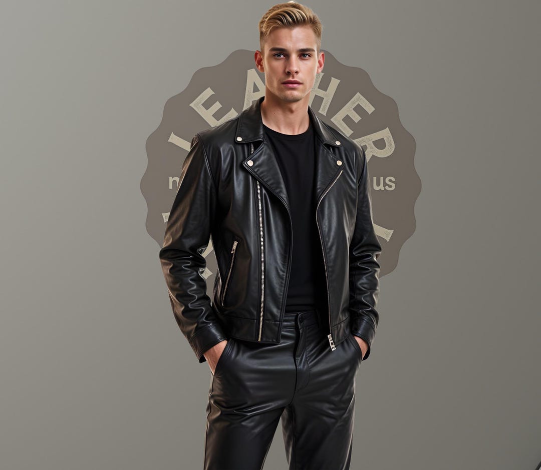 100% Real Sheepskin Black Leather Jacket Men Handmade Genuine