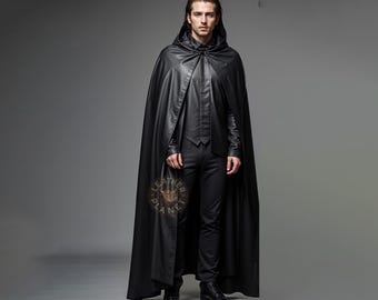 Genuine Black Leather Cloak for Men | Customizable Leather Overcoat | Stylish & Durable Cloak | Trendy Leather Outerwear for Men