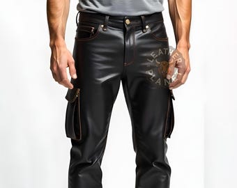Genuine Black Leather Cargo Pants For Men | Premium Biker Leather Trousers | Custom Fit Black Leather Pants | Trendy Biker Pants for Men
