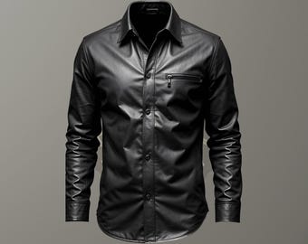 Camicia in vera pelle nera per uomo - Camicia in vera pelle nera fatta a mano per uomo - Camicia classica in pelle nera per uomo - Camicia in pelle personalizzata per uomo