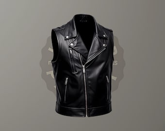 100% pele de carneiro real colete de couro preto masculino - colete de motociclista de couro genuíno feito à mão - colete de couro preto - colete de couro personalizado