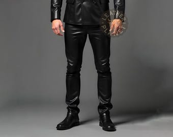 Real Leather Casual Black Pant For Men | Handmade Black Leather Pant For Men | Classic Leather Uniform Pant | Perfect Gift For Men