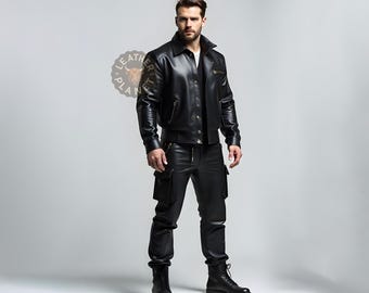 Handmade Black Leather Jacket & Pants Set | Biker Outfit  | Tailored Fit | Custom Size Available | Perfect Gift