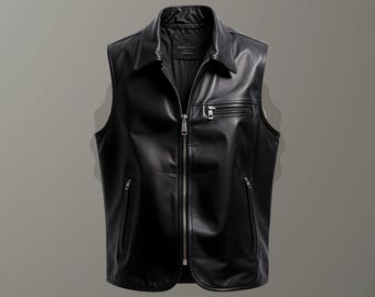 Colete de couro preto 100% pele de carneiro real masculino - Colete de couro preto feito à mão para homens - Colete de couro preto clássico para homens - Presente para ele