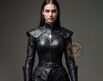 Chaleco de armadura de cuero negro auténtico para mujer / Chaleco gótico de cuero auténtico / Chaleco de cuero steampunk / Chaleco de armadura de cuero para mujer