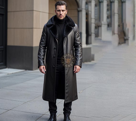 Abrigo Largo De Cuero Sintético Para Hombre - Negro, Ajustado, Estilo Gótico O Steampunk, Ideal Para Cosplay