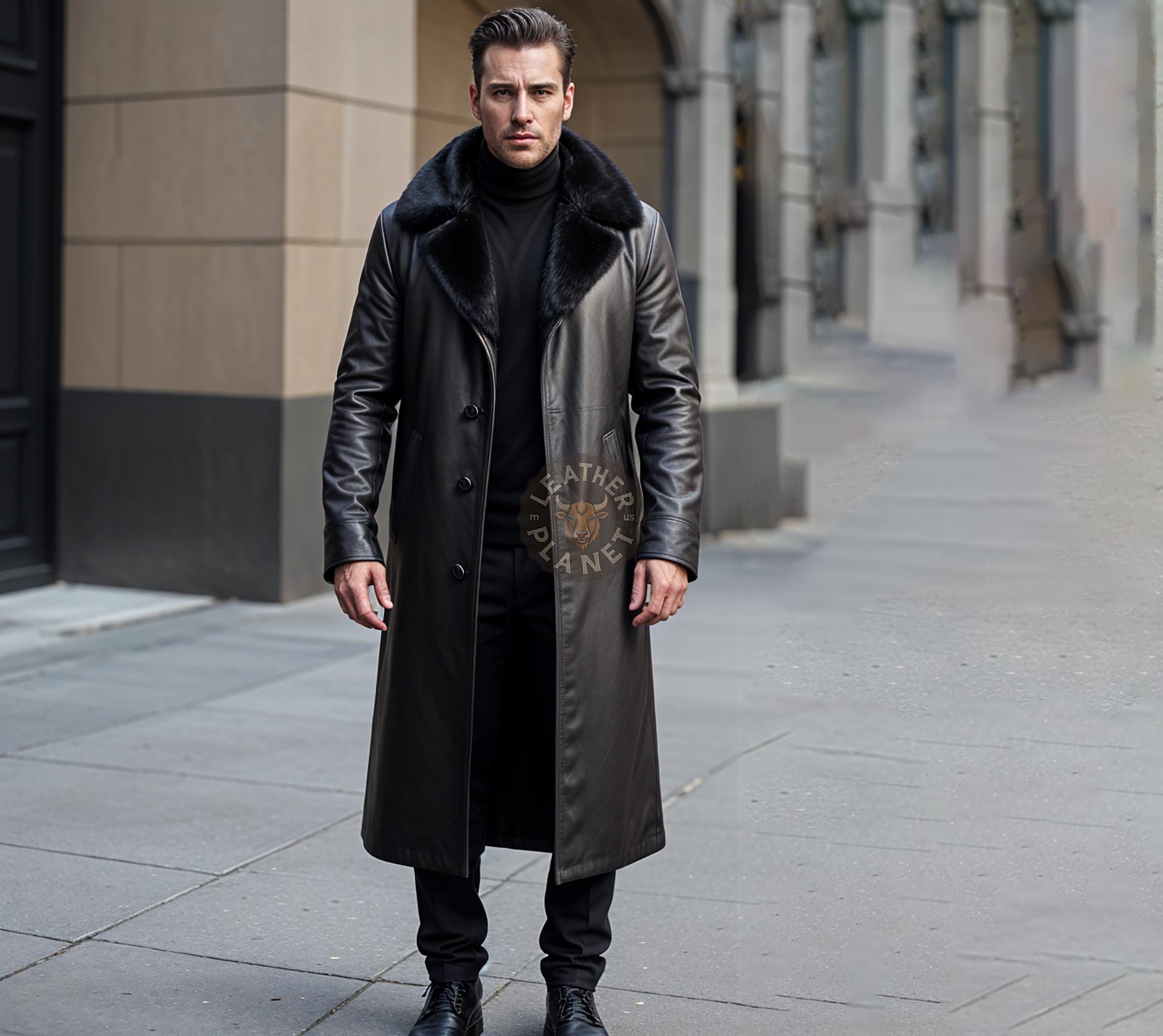 Black Long Leather Jacket - Etsy