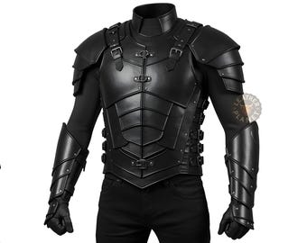Chaleco de armadura de cuero negro hecho a mano para hombre / Disfraz de armadura de cuero personalizable para hombre / Perfecto para cosplay y eventos
