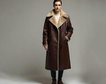 Abrigo de piel de cuero marrón genuino para mujer - Abrigo de cuero marrón estilo vintage - Abrigo de invierno de cuero marrón personalizado para mujer - Regalo perfecto