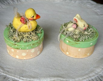 Spring Paper Mache Box - with Paper Clay Animal Figurines : Ducky & Bunny