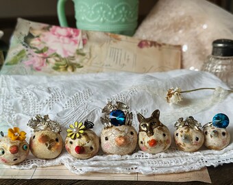 Handmade Polymer Clay Bird Charms - Bird Charm with Vintage Crown