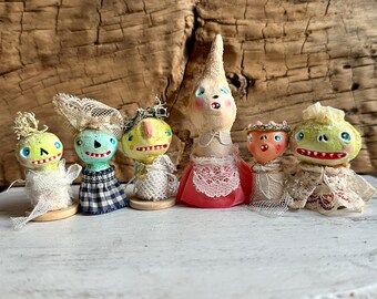 Pumpkin Heads - Pumpkin Peg Dolls, Wooden and Clay Pumpkin Doll