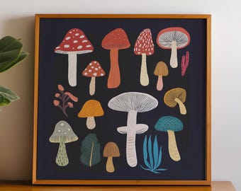 MUSHROOM VARIETY 03 | Mushroom Art Print, Mushroom Poster, Fungi Poster, Mushroom Lover Gift, Mushroom Decor, Quirky Art (Unframed)