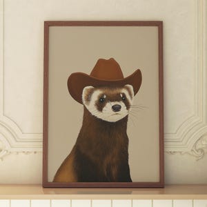 FERRET WITH A HAT | Nature Art, Ferret Art, Ferret Art, Ferret Illustration, Animal Print, Kids Room Decor (Unframed)