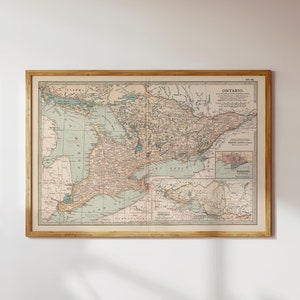 MAP OF ONTARIO | Canadian Decor, Canada Gifts, Continents, Canada Geography, Vintage Art Print, Canadian Wall Art, Vintage Map