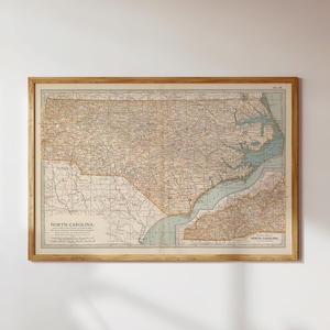 MAP of NORTH CAROLINA | North Carolina Art Print, Carolinas Decor, Geography Gifts, United States Geography, U.S. Wall Art, Vintage U.S. Map