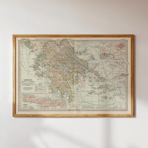 KARTE VON GRIECHENLAND | Griechisch Dekor, griechische Geschenke, Griechenland, Griechenland Geographie, Vintage Kunstdruck, griechische Wandkunst, Vintage Karte
