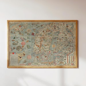 CARTE DE SCANDE | Impression d'art, beaux-arts, art de la carte vintage, impression scandinave, impression de carte, art de la carte, affiche de voyage, Cottagecore