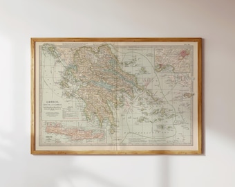 MAP OF GREECE | Greek Decor, Greek Gifts, Greece, Greece Geography, Vintage Art Print, Greek Wall Art, Vintage Map (Unframed)